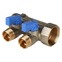 Коллектор Stout с шаровыми кранами 1x1/2 с 2 отводами, синий, SMB 6201 011202