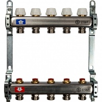 Коллектор Stout из нержавеющей стали с запорными клапанами 1/3/4x5, SMS 0922 000005