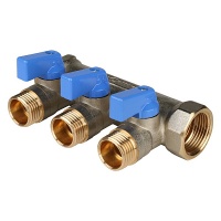 Коллектор Stout с шаровыми кранами 3/4x1/2 с 3 отводами, синий, SMB 6201 341203